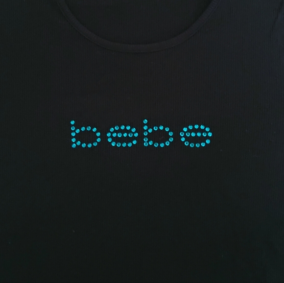 bebe Black🖤 Ribbed Top with Teal Blue💙 Rhinestones💎 - NWT - Picture 13 of 16